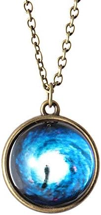 DIKEWANG Solar System Necklace Pendant, Planet Necklace, Earth Necklace, Galaxy Space, Space Universe Necklace Milky Way Jewellery, Double Sided Glass Dome Jewelry Women Men