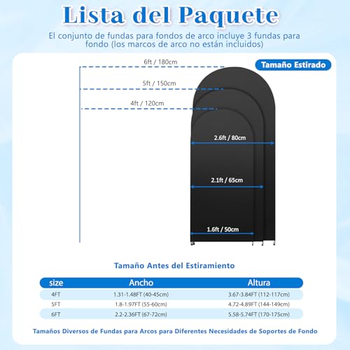 MEKOTRIN 3 Piezas de Fondo Cubierta de de Alta Elasticidad Espesar Fibra de Poliuretano Seda de Leche a Prueba de Decoloración para Fiestas de Boda (Negro, 4FT, 5FT, 6FT)