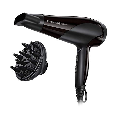 Remington Haartrockner Ionen [leicht, Diffusor & Stylingdüse] schwarz (2200W, Keramik-Ionen: schonendes Styling & gleichmäßige Wärmeverteilung, 3 Heiz