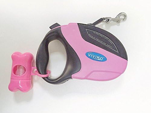 VIVIKO Retractable Dog Leash, 16 ft Dog Walking Leash for Medium Large Dogs up to 110lbs, Tangle Free, One Button Break &amp; Lock , Dog Waste Dispenser and Bags included (pink/pink)