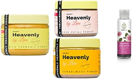 Heavenly Wild Turmeric150 g, Rose Petal Powder100 g, Sandalwood Powder 100 g, Rose Water 100 ml Combo