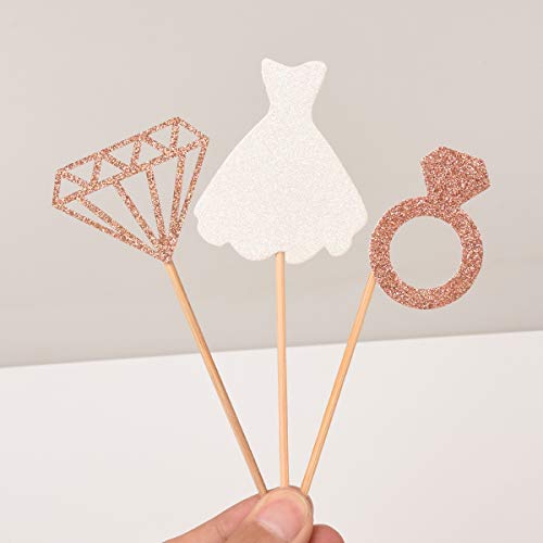Donoter 48 Pcs Glitter Bride to be Cupcake Toppers Diamond Ring Wedding Dress Cupcake Picks for Wedding Engagement Bridal Shower Party Decorations - Thumbnail 2