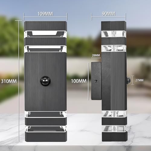 JNR Outdoor Lamp with Motion Sensor, GU10 LED Outdoor Lamp, Anthracite Grey | Outdoor light with PIR motion sensor, IP54 waterproof 230 V aluminium outdoor lamp, 2 x 5 W GU10 3000 K LED bulb