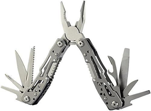 14-in-1 Multi Tool Tactical Pliers Portable Outdoor Stainless Steel Spring-loaded Pliers with Nylon Sheath ,Perfect for Home, Travel, Camping, Survival, Fishing ,Quick Car Fixes and DIY Tasks (Silver)