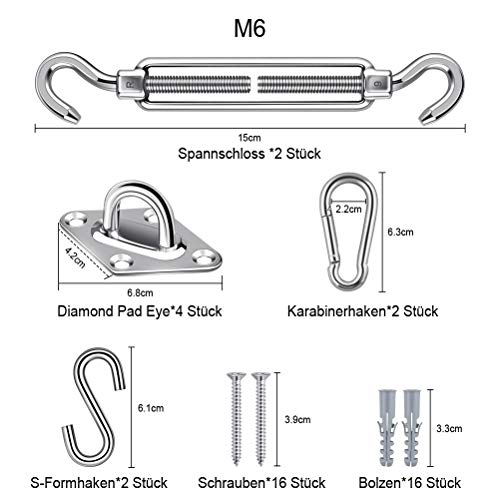 K KUMEED 42 Stück Sonnensegel Befestigung Set, Sonnensegel Befestigung Edelstahl Sonnensegel Befestigungs-Set… – Bild 8