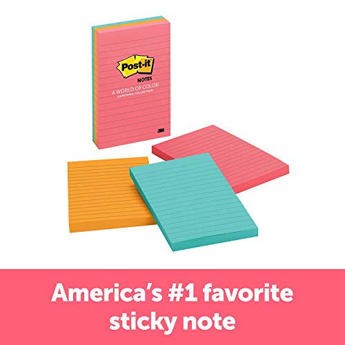 Postit Notes, 4x6 in, 3 Pads, America's 1 Favorite Sticky Notes, Cape
