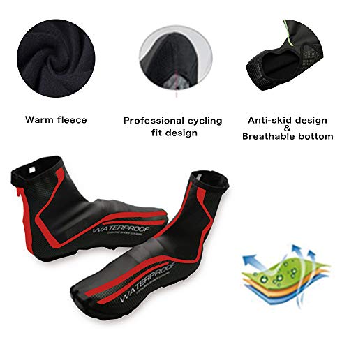 Men's Cycling Shoes Covers,Winter Lightweight Waterproof Windproof Warmer Mountain Road Bike Cover Shoes for Outdoor Sports (Red, XL)