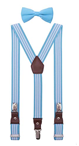 ORSKY Toddler Boys' Bow Tie and Suspenders Adjustable Elastic 24 Inches Blue White Stripe