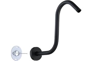 RAINREVIVE Shower Head Arm 10 Inch Matte Black, S Shaped Shower Head Extender Arm with Flange and Stabilizer