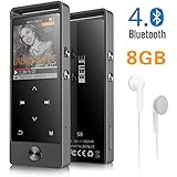 MP3 Player with Bluetooth, BENGJIE 8GB Portable Music Player with FM Radio with Headphones, Touch Button HiFi Lossless Metal Audio Player with Voice Recorder, Expandable 128GB TF Card, Black