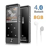 MP3 Player with Bluetooth, BENGJIE 8GB Portable Music Player with FM Radio with Headphones, Touch Button HiFi Lossless Metal Audio Player with Voice Recorder, Expandable 128GB TF Card, Black