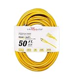 LifeSupplyUSA 10/3 50ft SJTW Lighted End Extension Cord, 15 Amp, 125 Volt, 1875 Watt, Super Heavy Duty Outdoor Jacket (50 Feet)