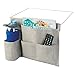 mDesign Bedside Storage Organizer Caddy - Slim Space Saving Design, 4 Pockets - Heavy Weight Cotton Canvas - Holds Water Bottles, Books, Magazines - Light Gray/Wire Insert in Satin