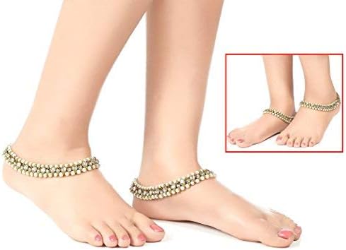 BEDIS Pearl Anklet Indian Foot Jewellery Bollywood Kundan Feet Chain Women Ankle Chain Party wear Stone Payal-Model-204