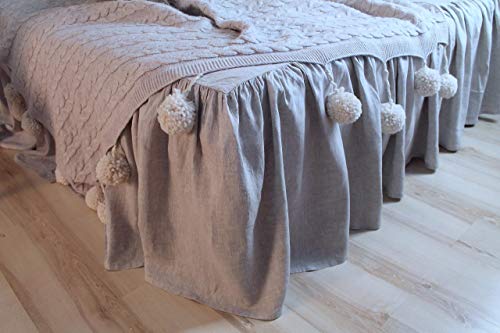 King 76''x80'' Linen Bed Skirt with Gathered Ruffles and Cotton Decking - Natural Linen Oatmeal, White or Grey Colors