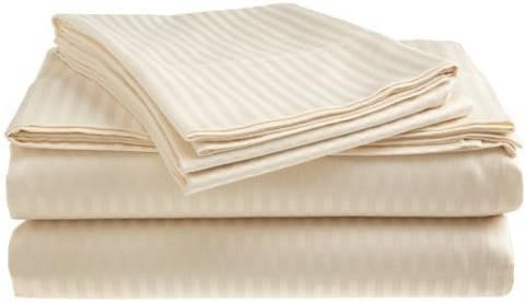 Cottingos Bedding Sheets 4-Piece Set, Ivory Stripe Twin Size 18" Deep Pockets Fitted Sheet, 100% Cotton Sheets, Sateen Weaved Extra Soft, Cool & Breathable