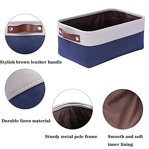 Storage Basket Bins [6 Pack] Decorative Baskets for Organizing, Canvas Storage Bin with Handles for Shelves, Toys, Office, Nursery, Navy Blue Cloth Baskets for Gifts Empty 11.8 x 7.8 x 5.1 inch