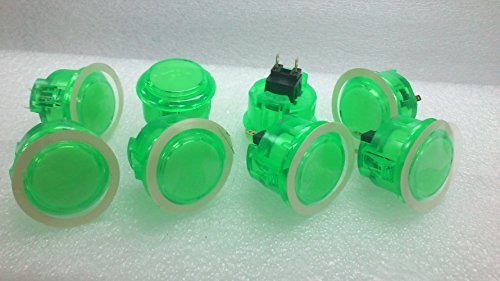 8pc Set of Sanwa OBSC-30-CS Clear Green Arcade Push Buttons