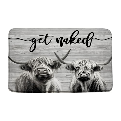 Sunhe Farmhouse Highland Cow Bath Mat Get Naked Western Funny Farm Animal Portrait of Longhorn Bull Rustic Print Microfiber Memory Foam Soft Doormat Kitchen Bathroom Mat/Rugs,17.8"x29.5" at Amazon