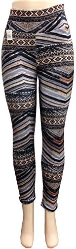 Chevrons Legging Winter Fleece High Waist Style 04 Grey (REGULAR SIZE)