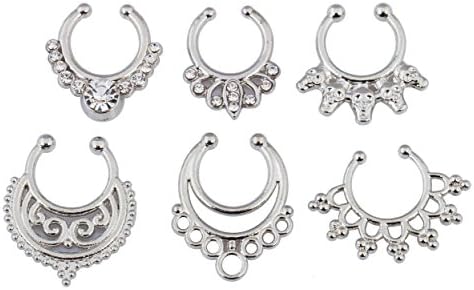 SEXYPOINT 6 PCS Septum Hanger Clip-On Nose Rings Hoop Non Piercing Body Jewelry