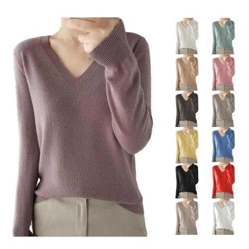 Jumpers For Women Uk Womens Ladies Jumpers V-Neck Long Sleeve Pullover, Lightweight Soft Womens Sweaters Base Layer Top For Autumn Winter Plain Sweatshirt Women Purple S