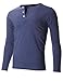 FLATSEVEN Men's Slim Fit Casual Long Sleeve Henley T Shirt (THL100) Blue, L