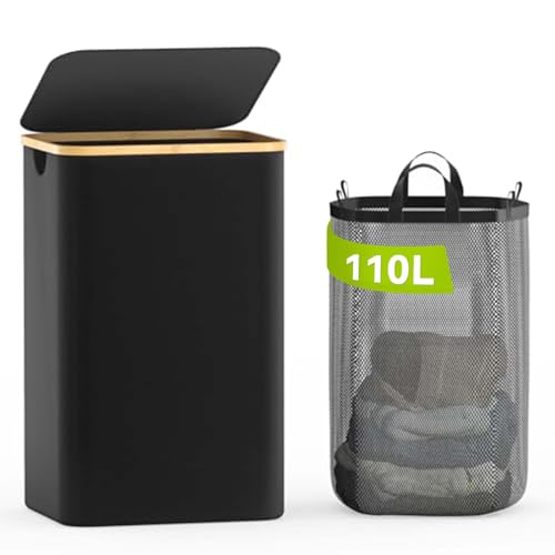 Bathola Laundry Hamper with Lid, 110L Laundry Basket for Clothes hamper, Collapsible Hamper for Laundry Basket Organizer for Bedroom Laundry Room Dorm
