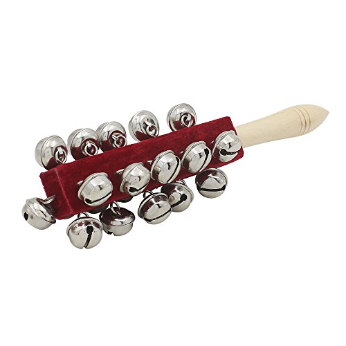 Mowind Wooden Hand Held Sleigh Bell Stick with 21 Metal Jingles Percussion Musical Instrument Toy for KTV Party Kids Xmas Gift (Red) - Thumbnail 5