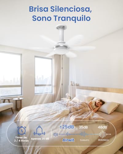 Ventilador de Teto com Luz 28", Instalação Fácil, 6 Pás para Forte Ventilação, Motor DC Reversível, Controle Remoto e Luz Regulável