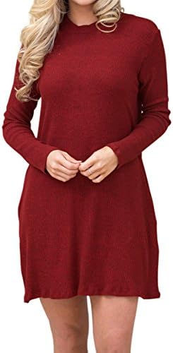 Belimely Women's High Neck Long Sleeve Knit Sweater Dress Fashion Sweatshirt 27712-Be-top-Wine-S-1