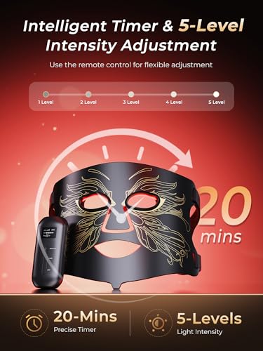 7-in-1 Red Light Therapy for Face & Neck, Skin-Friendly Silicone Red Light Therapy Mask with 324 LEDs, 5 Brightness Levels & 20 Mins Timer, Led Face Mask Light Therapy for Home & Travel