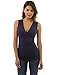 PattyBoutik Women V Neck Ruched Side Tank Top (Navy Blue Small)