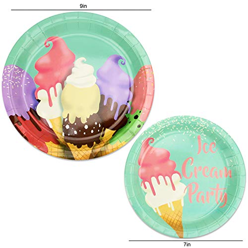 82 Piece Ice Cream Party Supplies Set Including Banner, Plates, Cups, Napkins, and Tablecloth, Serves 20 - Thumbnail 2