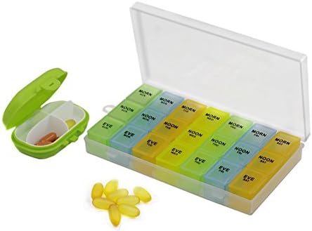 2 PCS Pill Organizer, Medicine Planner / Reminder, Vitamin Portable Container Assorted Compact Compartment Case Dispenser for Small, Medium Larger Size Pills, with Snap Small Pill Box (818+green)