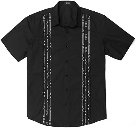 Gotchicon Mens Short Sleeve Cuban Guayabera Shirt Pintuck Embroidery Shirt Black Medium