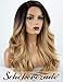 Blonde Ombre Synthetic Wig Front None Lace Medium Wavy Ombre Blonde Wig 27# Scheherezade L Part Glueless Honey Blonde Wig with Dark Roots for Women Full Machine Made Heat Resistant