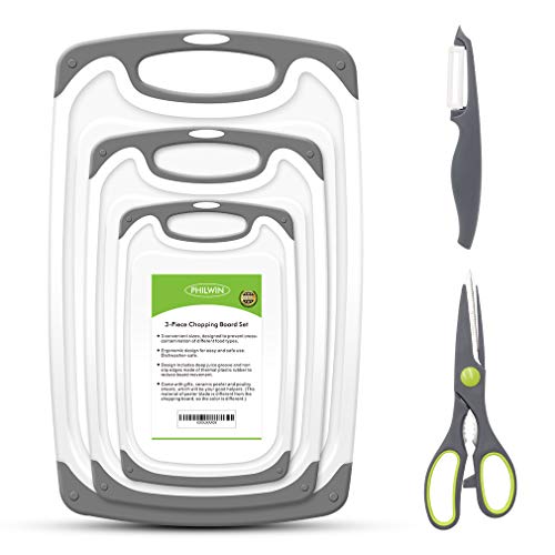 Cutting Boards for Kitchen, Plastic Chopping Board Set of 4 with Non-Slip Feet and Deep Drip Juice Groove, Easy Grip Handle, Dishwasher Safe, gray - Thumbnail 7