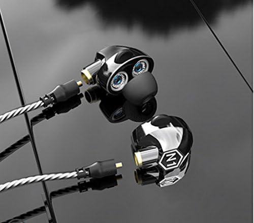 In-ear Headphones VJJB Dual Dynamic Coils Replacable Cables Built-in MIC Stereo Noise Reduction Earphones HIFI Deep Bass Headsets Sweatproof Waterproof Earbuds for All Music Player-Clear Black
