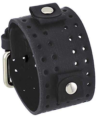 Nemesis FLH-K 24mm Lug Width Wide Faded Black Perforated Leather Cuff Watch Band