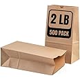 2LB Brown Paper Bags - 500 Count, Eco-Friendly Kraft Paper Bags for Gifts, Medicines, Retail, Grocery, Bakery, Packaging and More