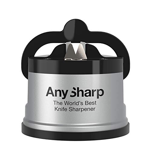 AnySharp World's Best Knife Sharpener with PowerGrip, Silver
