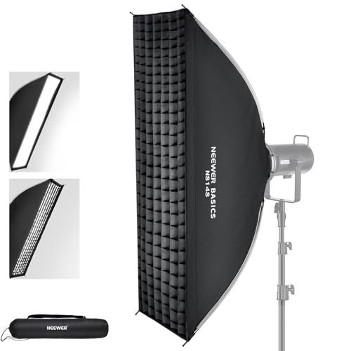 NEEWER BASICS Rectangular Softbox Kit, 12"x47" Quick Release Bowens Mount Strip Soft Box Light Diffuser Compatible with Godox Compatible with Aputure Studio Photography Video Recording Lighting, NS14S