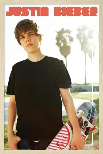 Justin Bieber - Skateboard Wall Poster, 34L" x 22.4W", Blonde Framed Version