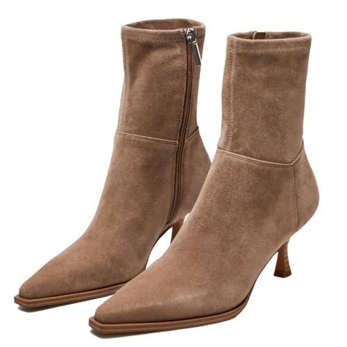 SOVANYOU Women's Dressy Ankle Boots Pointed Toe Kitten Heel Booties with Side Zipper Stylish Comfortable Black Short Boots