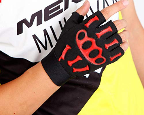 SED Outdoor Riding Hiking Gloves Men and Women Non-Slip Sun Fitness Silicone Pattern Half Finger Gloves,Red,One Size
