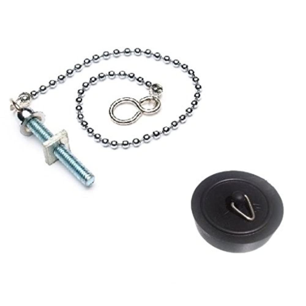 Merriway BH04751 45mm (1.3/4 inch) Basin Bath Plug with 450mm (18 inch) Chrome Plated Chain and Stay - Black