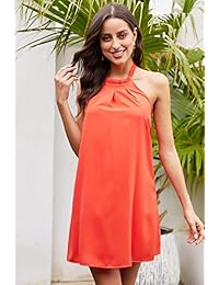 ZKESS Vestido de verano para mujer, estilo informal, cuello alto, color liso