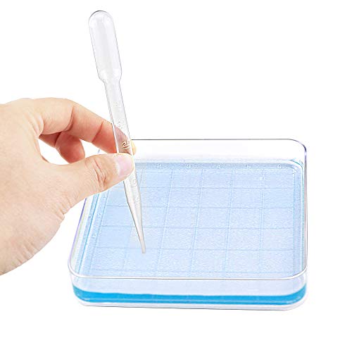 UPlama 10PACK Square Integrid Petri Dish with Lids,4 Inch Square Sterile Plastic Petri Dish Set with 100 Plastic Transfer Pipettes (3ml) Perfect Kit for School Science Fair Projects Birthday Parties