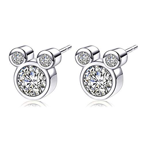 925 Sterling Silver Earrings Womens Mouse Stud Earrings Sparkly Cubic Zirconia Silver Studs Earrings for Women Girls